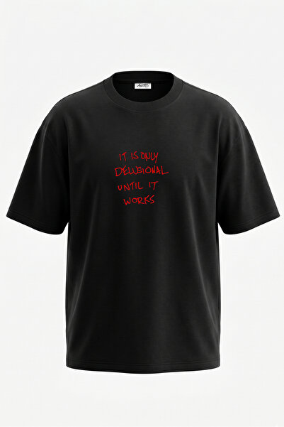 Anetos Motivational Quote_1 Tricou oversize negru din bumbac cu imprimeu pe s...