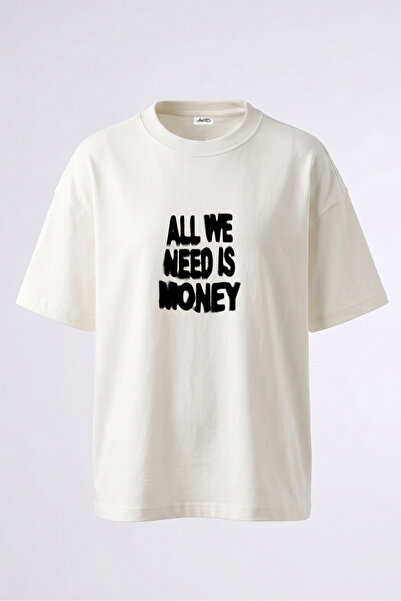Anetos Money Graffiti Design Back Printed Cotton White Oversize T-Shirt