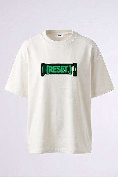 Anetos Tricou oversize alb din bumbac cu imprimeu Matrix Reset Design