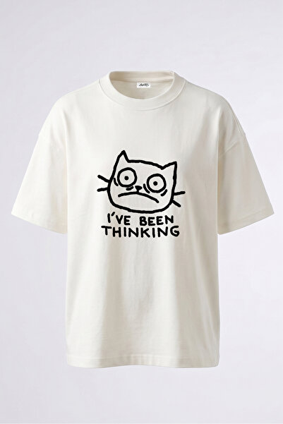 Anetos Tricou supradimensionat alb din bumbac, cu imprimeu pe spate, cu desig...