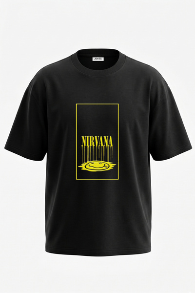 Anetos Nirvana Smiley Design, pamučna crna oversize majica sa štampanim leđima