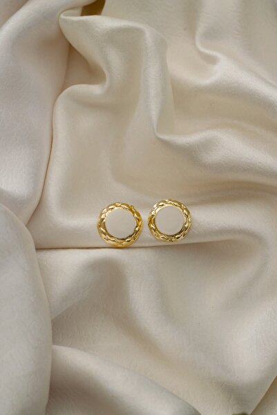 Beyaz Gold Detaylı Vintage Kadın Küpe