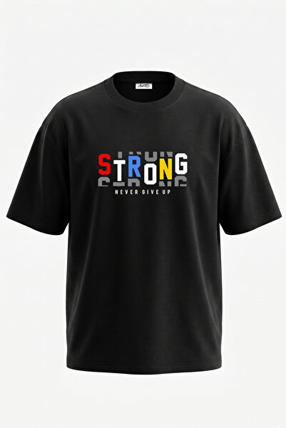 Anetos Tricou oversize negru din bumbac cu imprimeu pe spate Strong Motivatio...