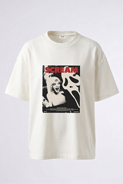 Anetos Tricou oversize alb din bumbac cu imprimeu pe spate Ghostface Scream D...