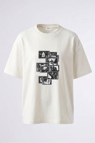 Anetos Tricou supradimensionat alb din bumbac cu imprimeu Oz Fight Design