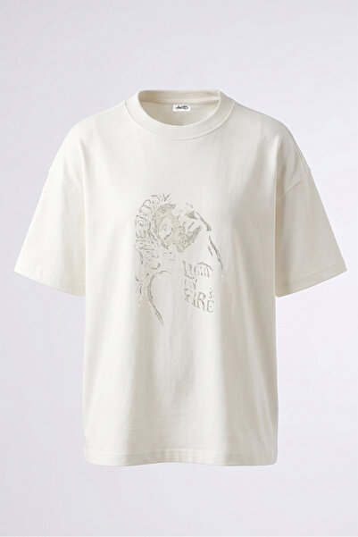 Anetos Tricou supradimensionat alb din bumbac cu imprimeu pe spate Jim Morris...