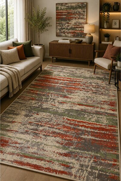NORELLAHOME Modern Soyut Desenli Kaymaz Taban Yıkanabilir Halı Salon Halısı K...