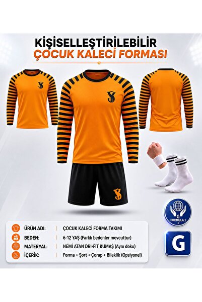 yenteks İsim Yazılır Kaleci Çocuk Futbol Forması Turuncu Uzun Kol Çorap Hediyeli