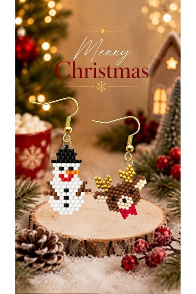 SEARD Miyuki Beads Handmade Deer and Snowman Earrings New Year Christmas Noel