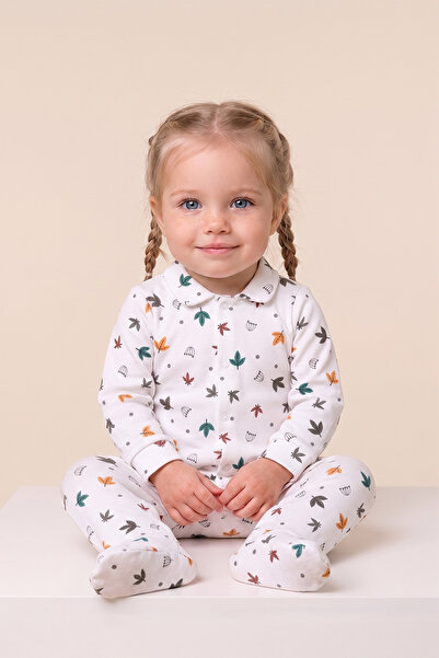 Kidyra 100% Cotton Long Sleeve Leaf Printed Self-Patterned Baby Romper