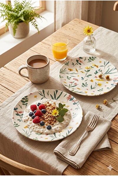 Homerest 2 Kişilik 26 cm Seramik Servis Tabağı Çiçek Desenli Bohem Kahvaltı V...