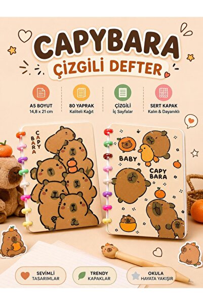 ÖZ KIRTASİYE Capybara A5 Spiralli Kalın Kapak Not Defteri Çizgili 80 Yaprak R...