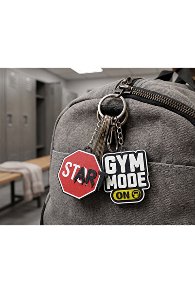 3D Layshop Set of 2 Motivational Keychains - Gym Mode on and Start Stop Sport...