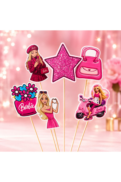 Fillikutum Pembe Prenses Barbi Temalı 6 Parça Kürdanlı Pasta Süsü Doğum Günü ...