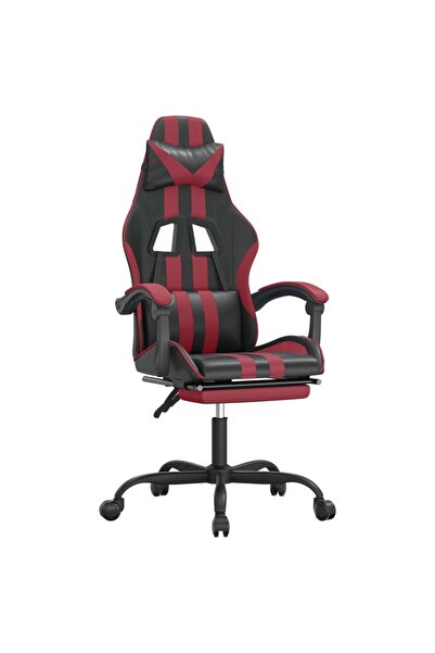 vidaxl Scaun de gaming cu suport picioare, negru/roșu vin, piele