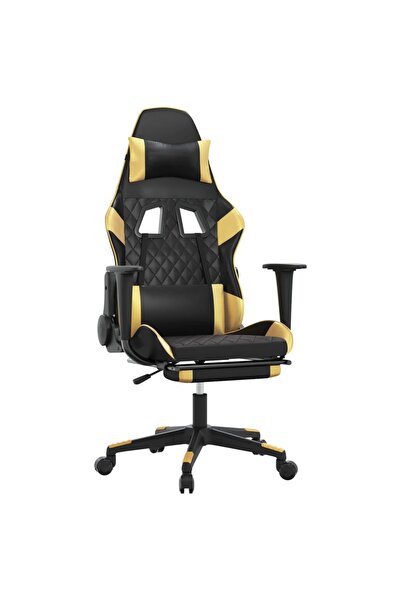 vidaxl Scaun de gaming cu suport picioare negru/auriu, piele ecologică