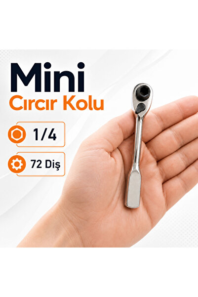 Badem10 Mini Cırcır Kolu 1/4 72 Diş Profesyonel Lokma Anahtar Kolu Mini Dar A...
