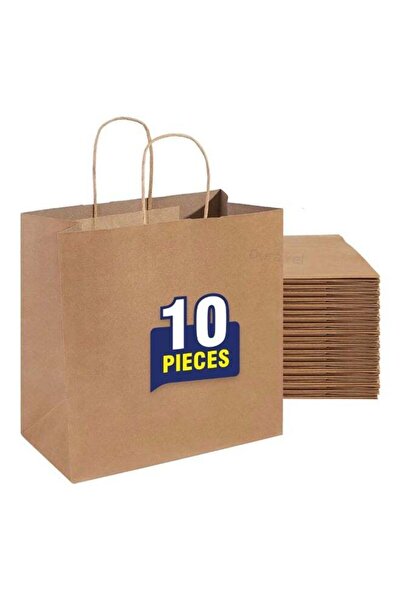 Duravel Kraft Paper Bags with Twisted Handles, Brown, 33x34x18 cm, 10 Pieces,...