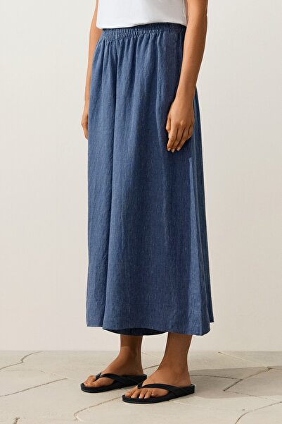 Oysho %100 keten super wide leg crop pantolon