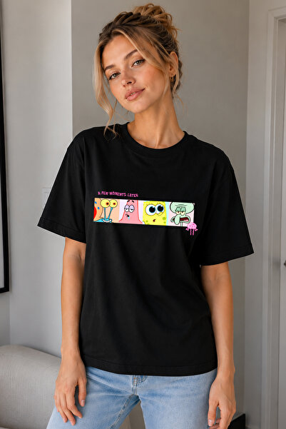 FANA Women's T-Shirt Spongebob Square Shorts Printed 100% Cotton Unisex Overs...