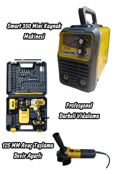 GVN PROTOOLS Profesyonel 3 lü Makine Seti - Rove Smart-350 Amper Mini Kaynak,...