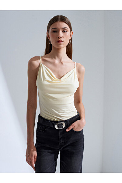 Dilvin 21235 Degaje Collar Strap Top-Light Yellow