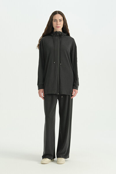 Nihan Knitted Cupra Trousers Tunic Set - Black