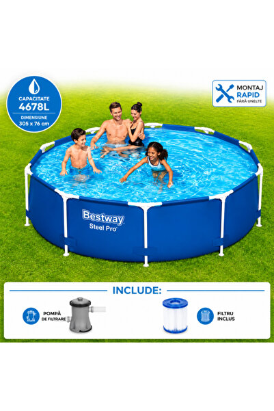 BESTWAY Piscină Steel Pro 305x76 cm cadru metalic, pompa de filtrare și cartu...