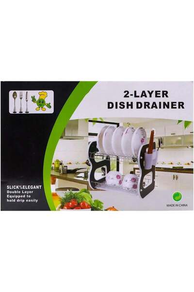 DubaiGallery Foldable 2 Tiers Dish Drying Stand With Rotatable Drainage Syste...