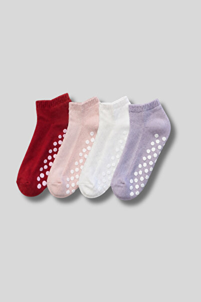 aw adawhite Women's 4-Pack Cotton Non-Slip Sole Pilates, Yoga, Tawaf Socks