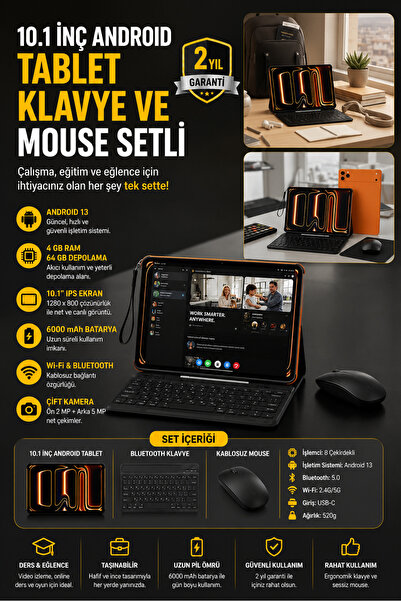 SAYARMARKT Android Tablet Seti Klavye Stylus Kalem Kılıf ve Cam Koruma Dahil