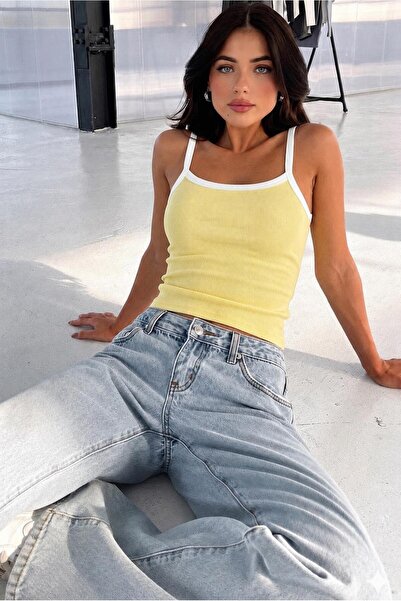 Riowela Women's Strappy Blouse Athlete Yellow White Contrast