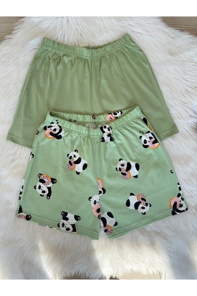 Pijamacs Pantaloni scurți de pijama cu model verde, pachet de 2