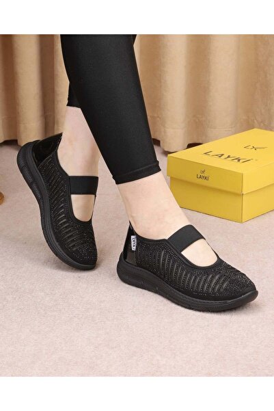 layki Luvvi Black Stone Rubber Breathable Mesh Detailed Women's Walking Ortho...