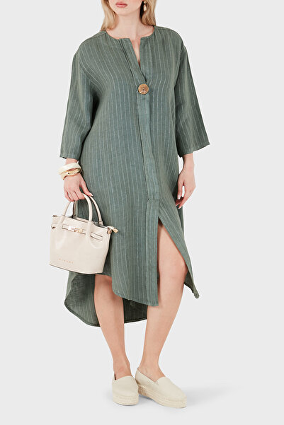 Via Dante Striped Relaxed Fit Button Detailed V-Neck Dress Dress 25547L