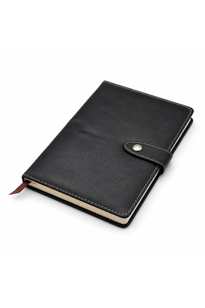 BRANDLESS Agendă notebook A5 neagră, copertă tip piele, cu sistem de închidere