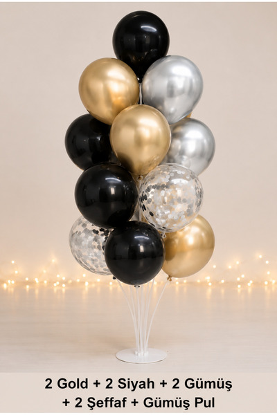 Öz-bal Set de 7 suporturi pentru baloane – 8 baloane + baloane cu confetti ar...