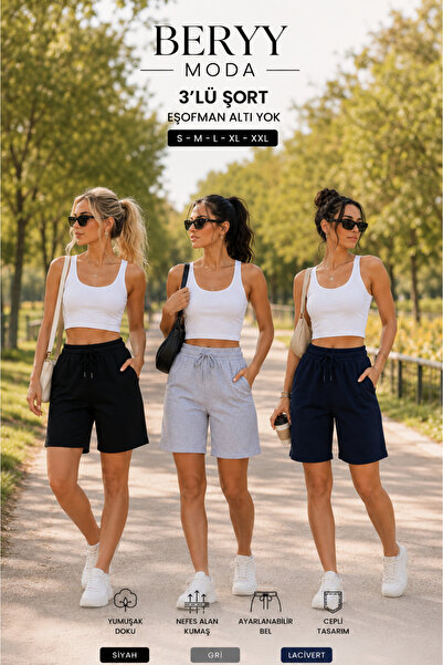 BERYY MODA Adoptă tendința de pantaloni scurți tripli, în culorile negru, gri...
