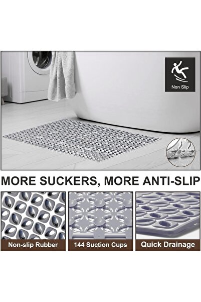 Arabest Shower Mat Non Slip,24"x24",TPE Bathtub Mat with Suction Cups ,Drain ...