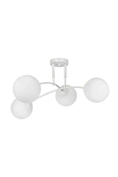 Cojom Candelabru Porto 4AAB, metal alb, abajururi din sticlă, alb mat, 4XE27
