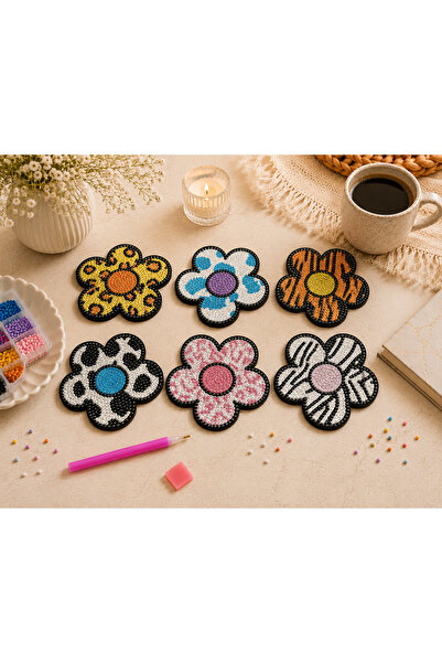 iğne izi Diamond Painting Coaster Set – 6 Pieces, Plastic Stand Included, DIY...