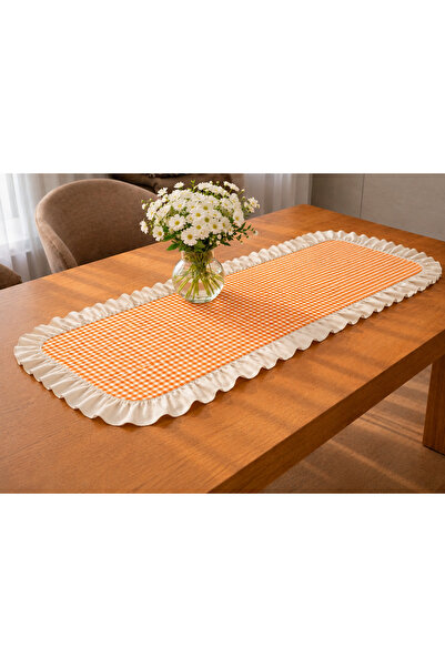 ŞAH TEXTILE DESIGN Ham keten fırfırlı mini pötikareli vintage runner 40x110