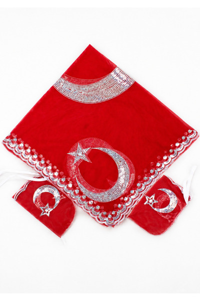 BERAYE Kırmızı Damat Sağdıç Kına Gecesi Asker Omuz Örtüsü Şalı Eldivenli Pull...