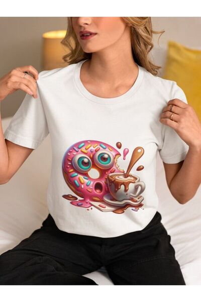 COZYWEAR Colorful Donut and Coffee Printed Women's T-Shirt