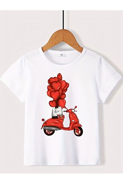 COZYWEAR Red Scooter Printed T-Shirt with Heart Balloons