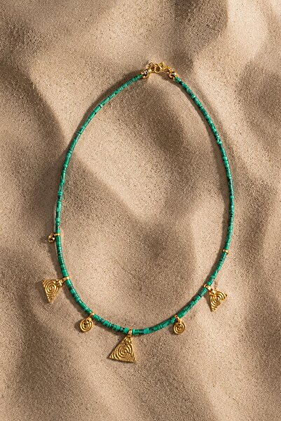 New Obsessions Dark Green Afghan Bead Necklace with Triangle Pendant