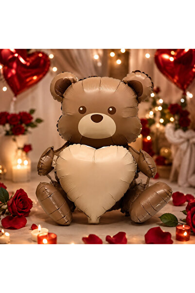 DODOMAR Heart Bear Brown Foil Balloon 68X68 cm Lover Themed Party Ornament De...