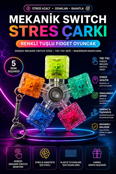 GÖZDE AKKURT Mekanik Switch Klavye Stres Çarkı Renkli Tuşlu Fidget Oyuncak An...