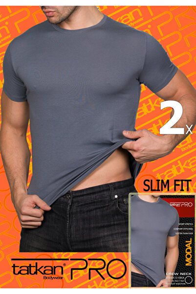 TATKAN BODYWEAR 2'li - Erkek Sıfır Yaka Penye Modal Slım Fıt Sport T-shırt