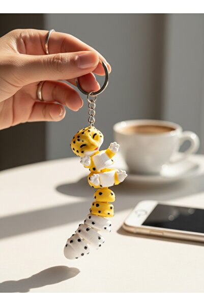 Pazarois Leopard Lizard Figured Movable Keychain with Tail